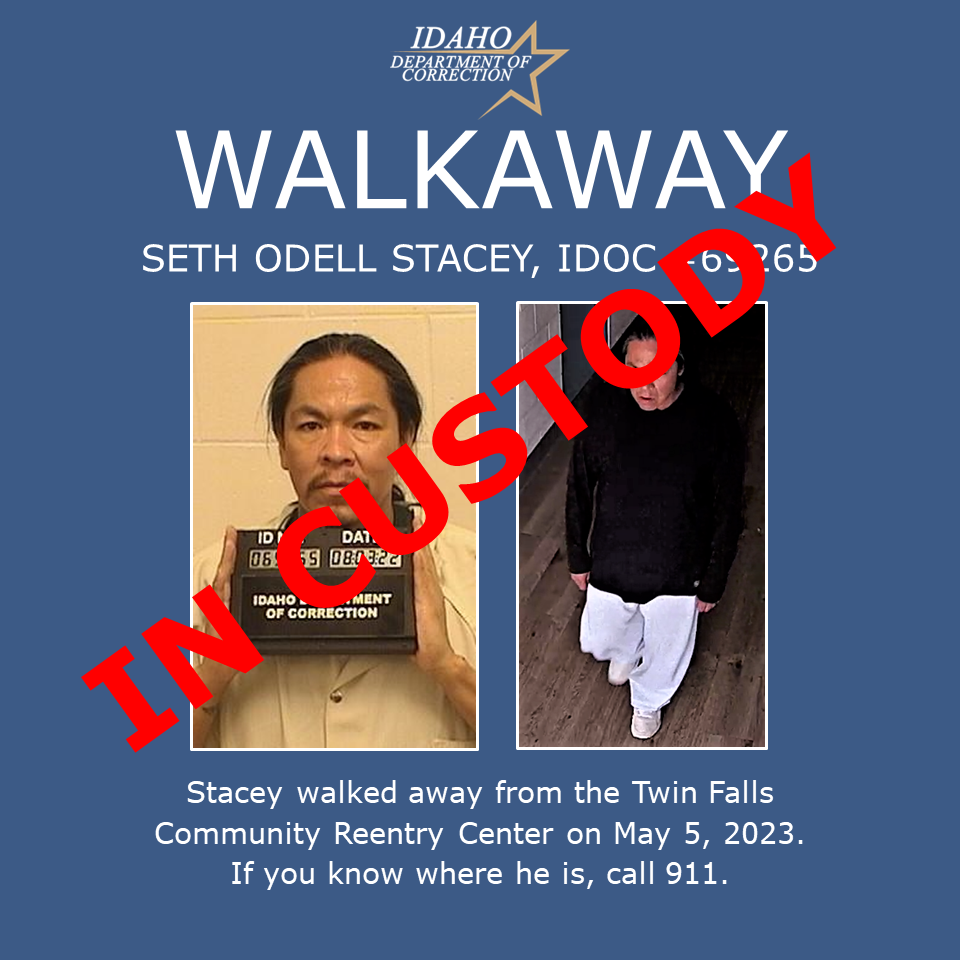 Reentry center walkaway back in custody Idaho Department of Correction